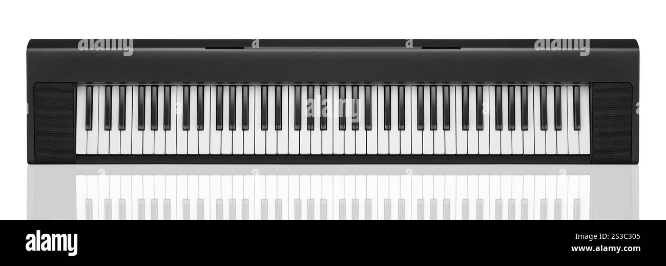 Synthétiseur gris foncé isolé sur fond blanc. Synthétiseur gris foncé Banque D'Images