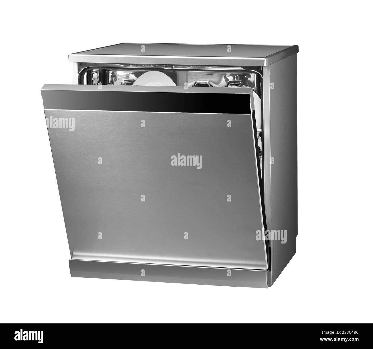 Lave-vaisselle autonome moderne isolé sur fond blanc. Lave-vaisselle moderne sur pied Banque D'Images