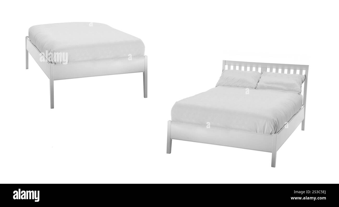 lit isolé sur fond blanc. lit isolé sur blanc Banque D'Images