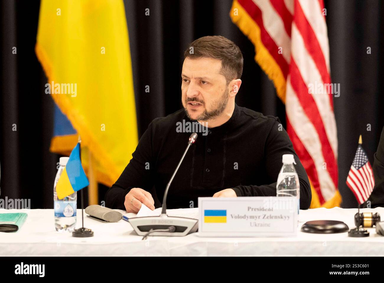 VOLODYMYR ZELENSKY à la réunion du groupe de contact pour la défense de l'Ukraine UDCG à la base aérienne de Ramstein. Rhénanie-Palatinat Banque D'Images