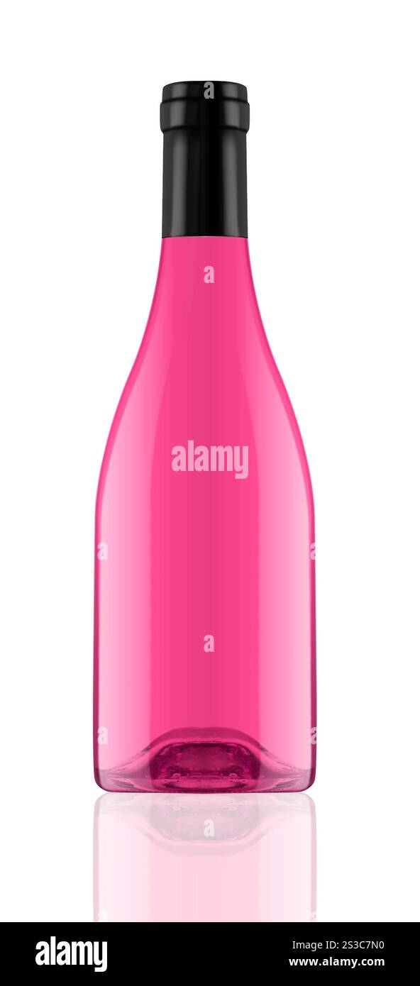 Bouteille de champagne aux fruits roses isolée sur fond blanc. Bouteille de champagne rose isolée Banque D'Images