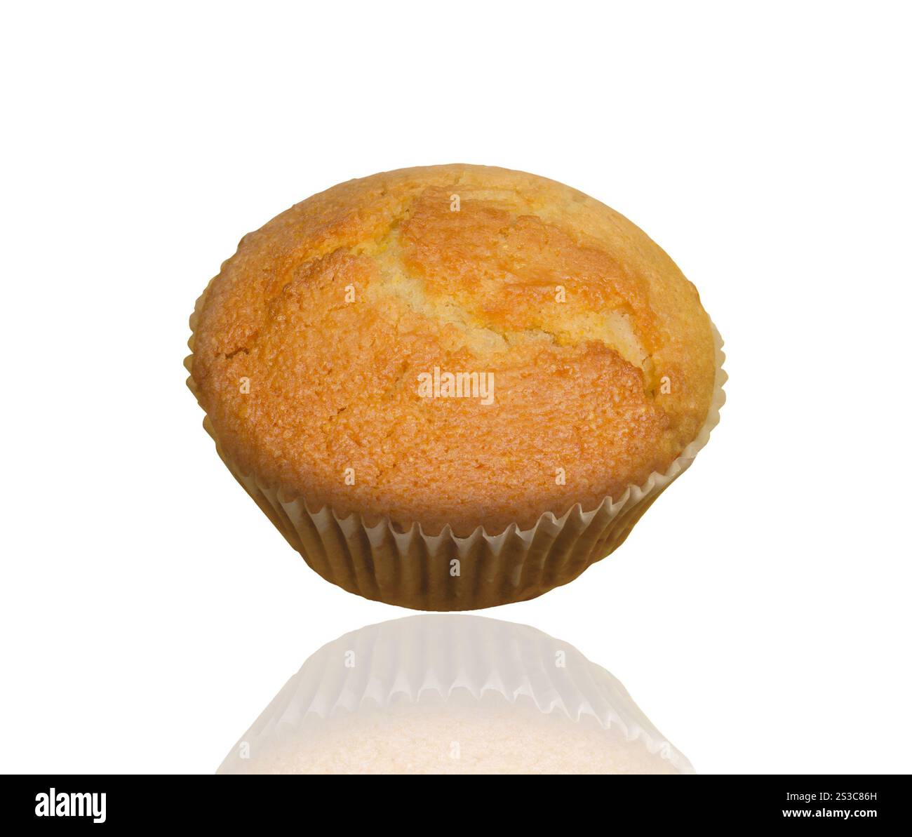 Closeup de gâteau de tasse de muffin aux pépites de chocolat isolé sur fond blanc Banque D'Images