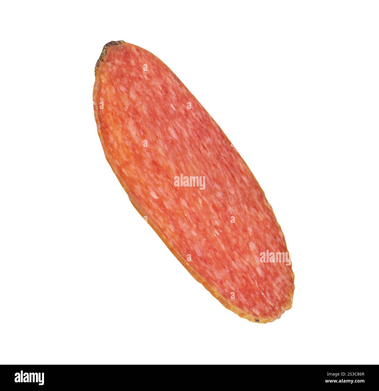 Tranche de salami isolée sur blanc Banque D'Images