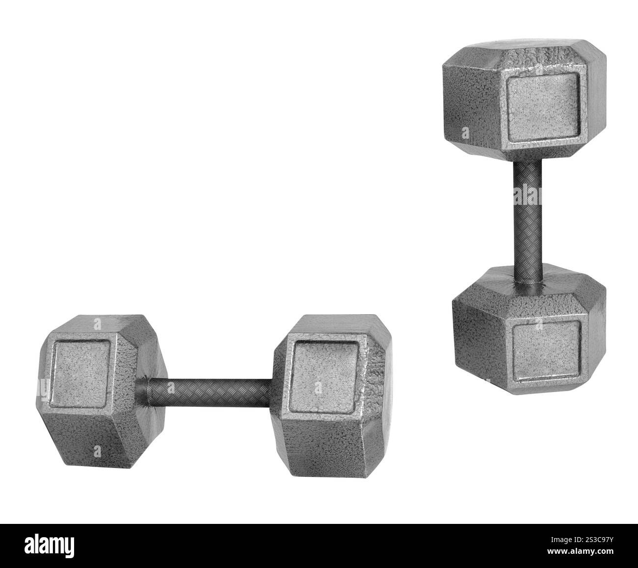 Haltère métallique isolé sur fond blanc Banque D'Images