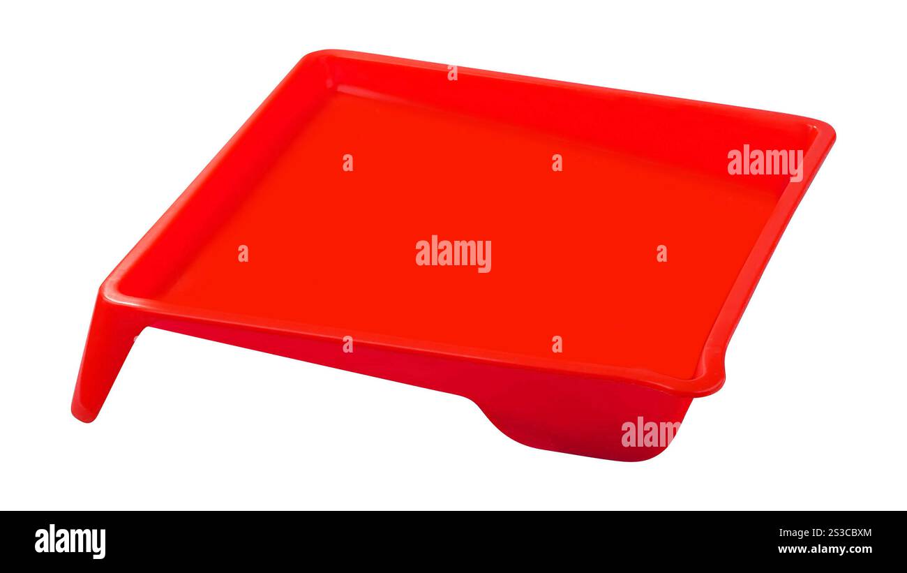 plateau rouge sur fond blanc. plateau violet sur fond blanc Banque D'Images