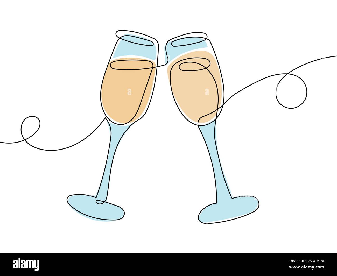 La ligne continue champagne encourage un dessin au trait, contour de dessin continu. Cheers toast décoration festive pour les fêtes. Illustration de Vecteur