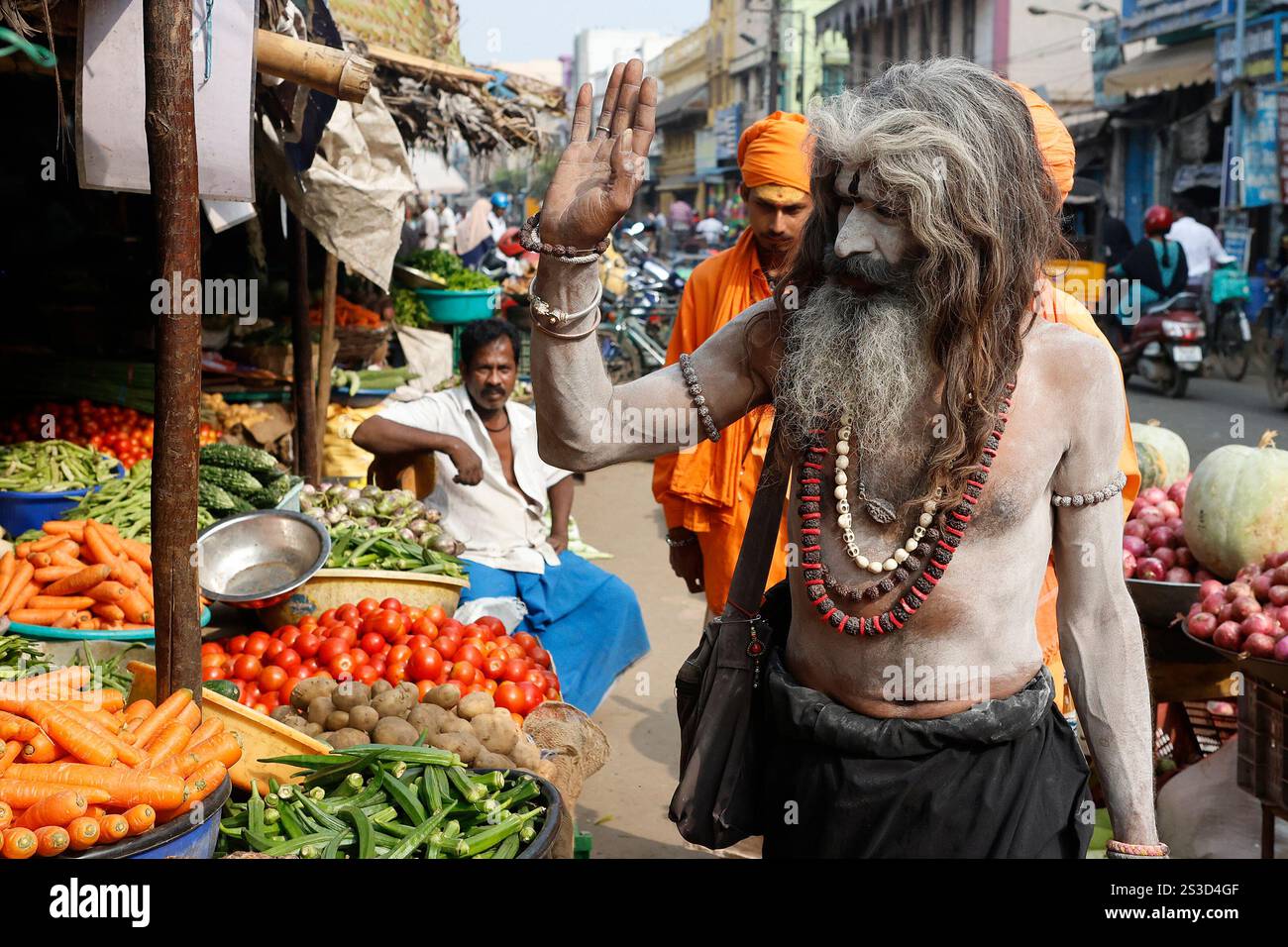 Sadhu couvert de cendres à Madurai, Tamil Nadu, Inde Banque D'Images