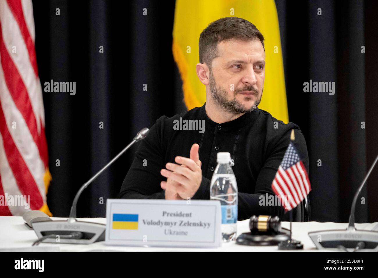 VOLODYMYR ZELENSKY à la réunion du Groupe de contact pour la défense de l'Ukraine (UDCG) à la base aérienne de Ramstein. Banque D'Images