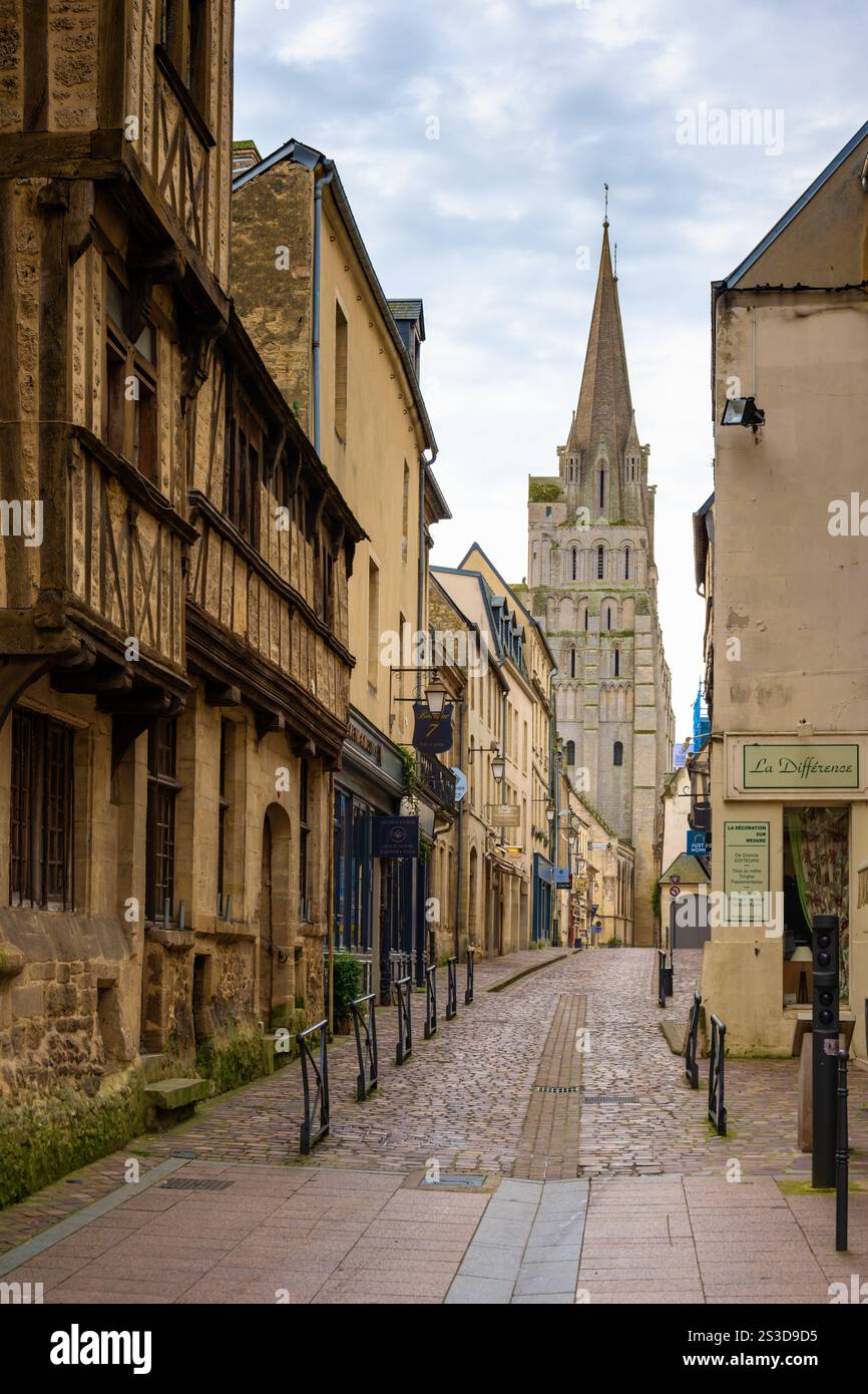 Rue pavée, Bayeux, Normandie, France Banque D'Images