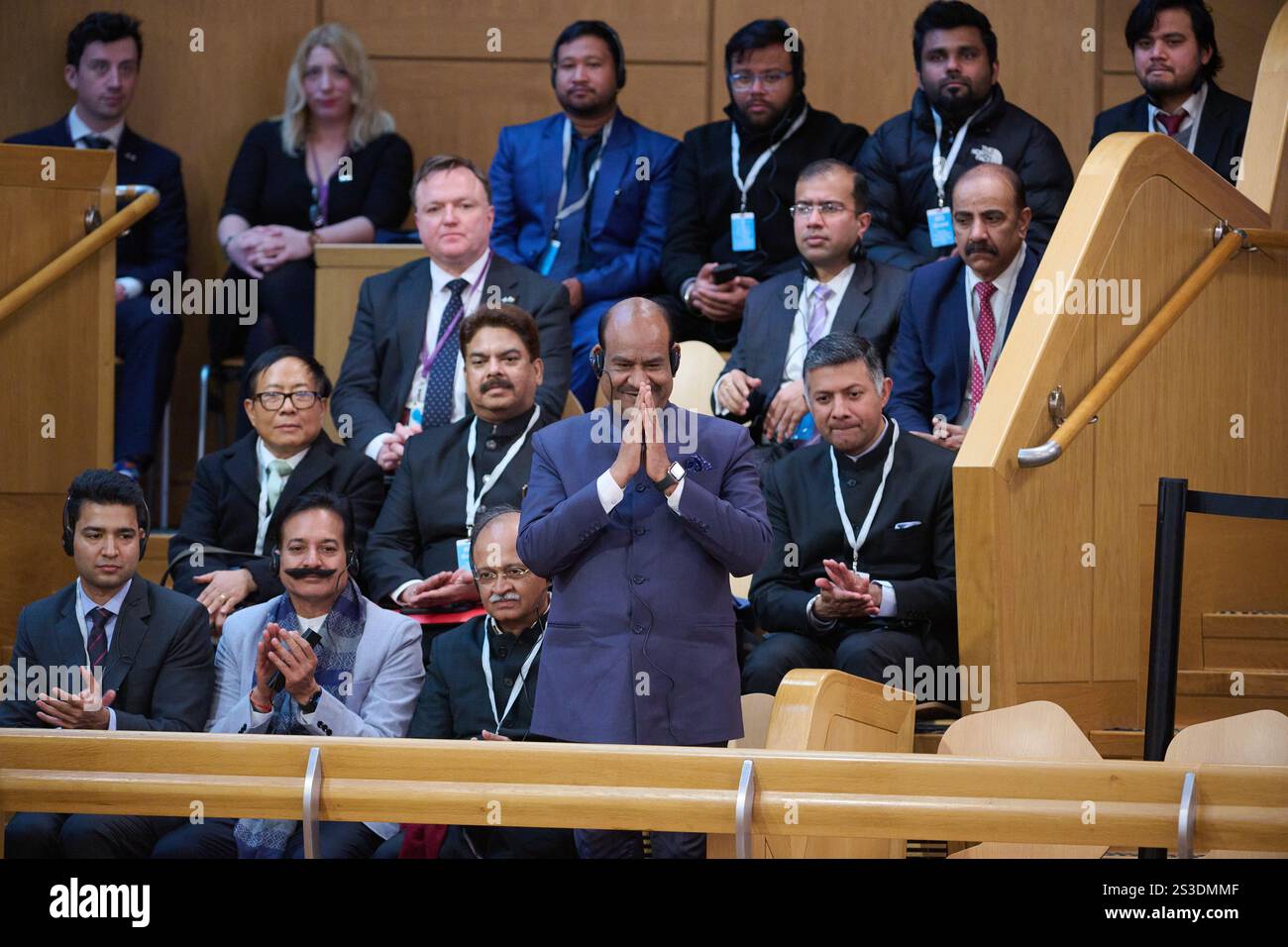 Édimbourg Écosse, Royaume-Uni 09 janvier 2025. M. Om Birla, Président de la Lok Sabha (chambre basse du Parlement indien) au Parlement écossais pour les questions du premier ministre. crédit sst/alamy live news Banque D'Images