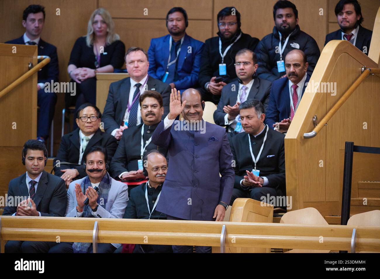 Édimbourg Écosse, Royaume-Uni 09 janvier 2025. M. Om Birla, Président de la Lok Sabha (chambre basse du Parlement indien) au Parlement écossais pour les questions du premier ministre. crédit sst/alamy live news Banque D'Images