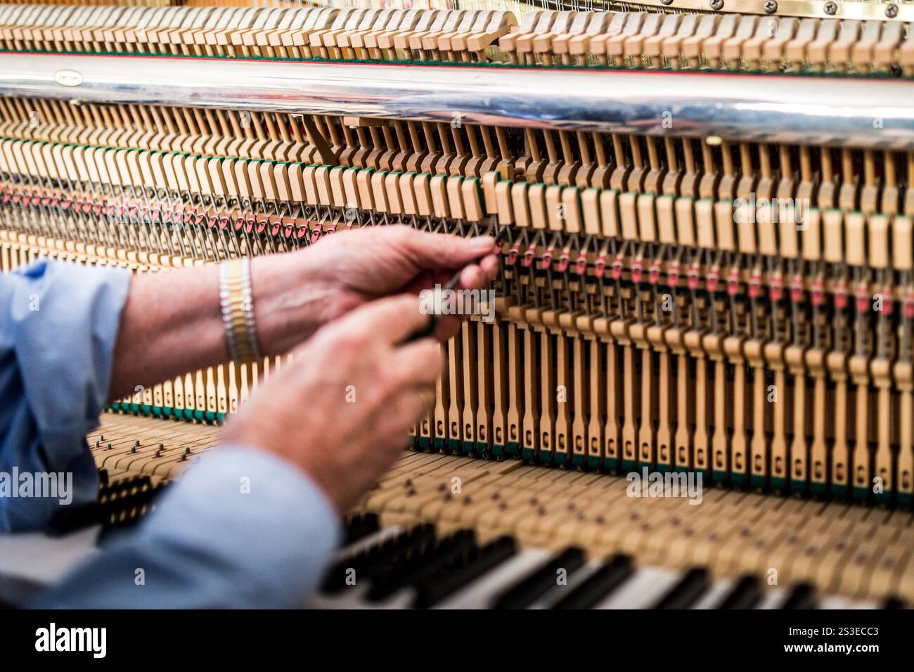 Tuner piano mains touches de réglage occupation de l'instrument musical Banque D'Images