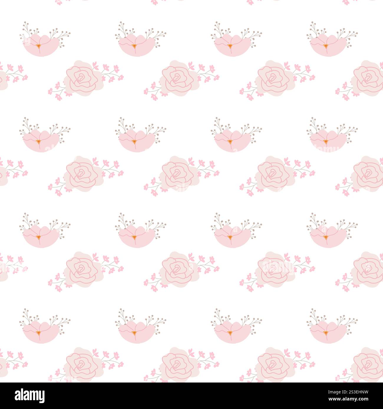 Motif floral rose sans couture avec des coeurs et des roses sur fond blanc. Illustration de Vecteur