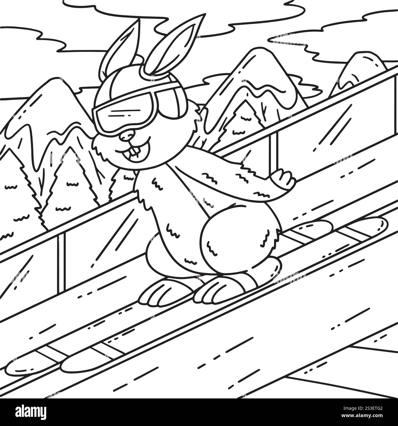 Page de coloriage de lapin de saut à ski pour les enfants Illustration de Vecteur