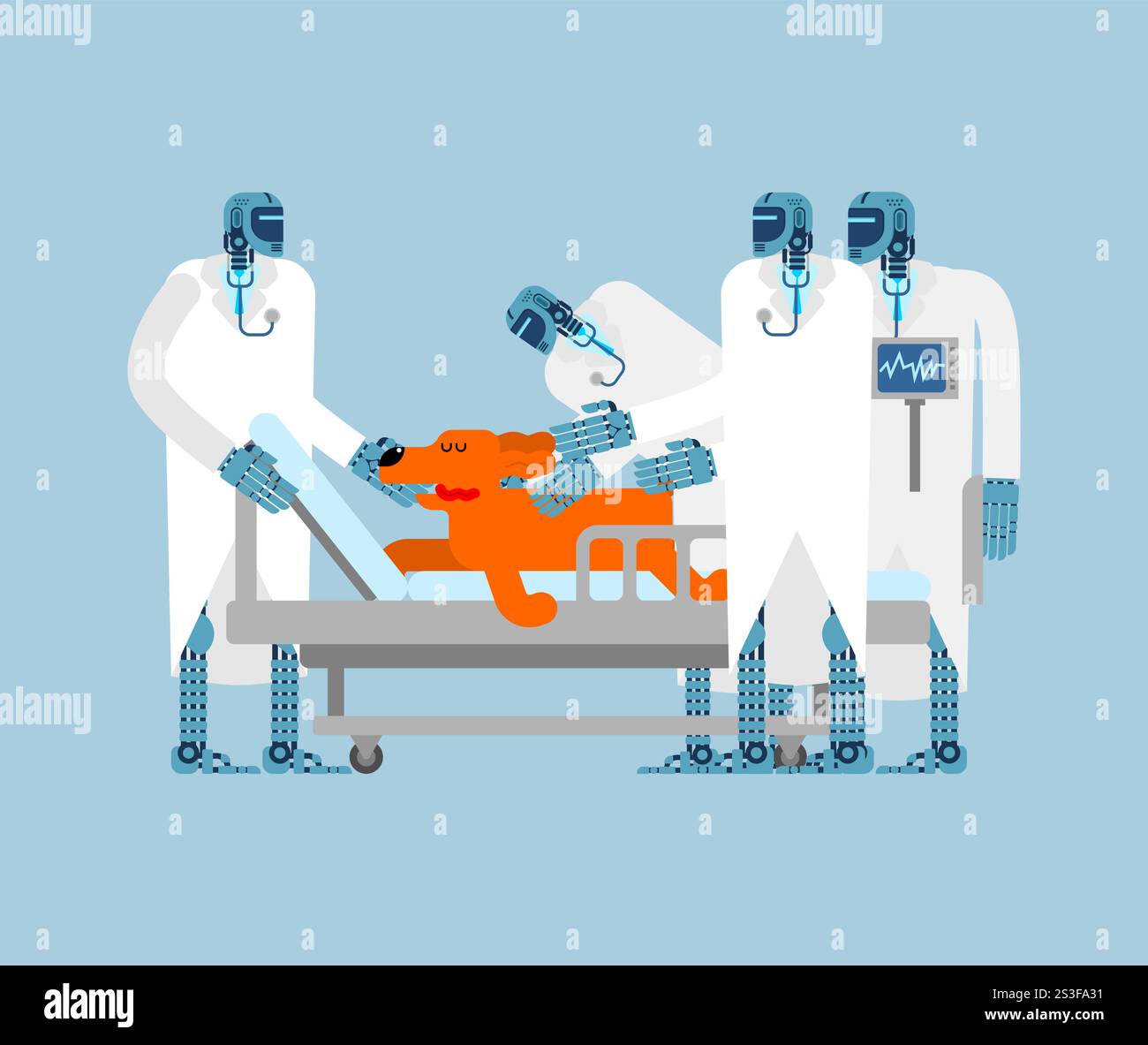 Robot Docteur et chien. Vétérinaire du futur Illustration de Vecteur