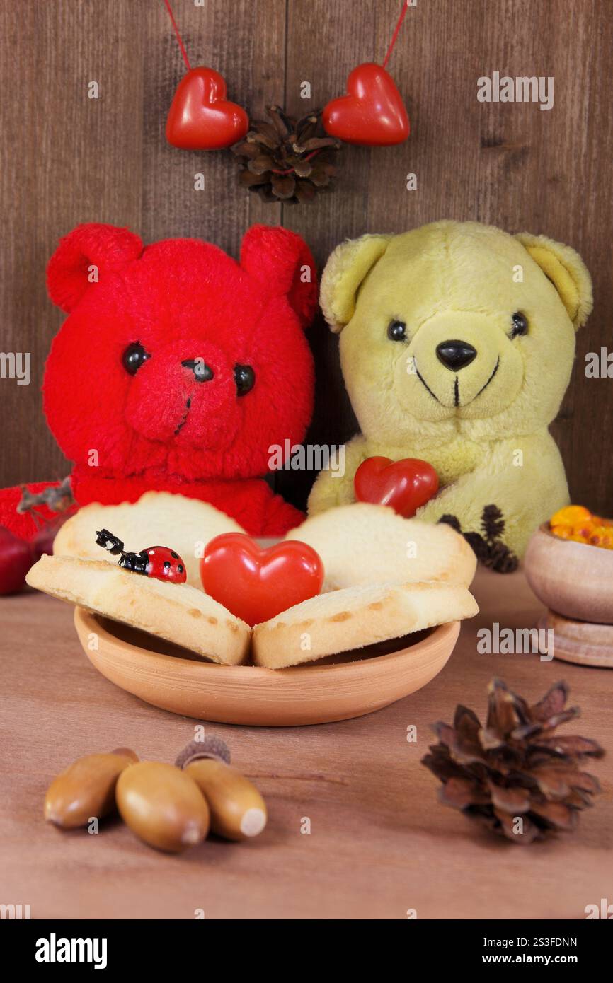 Deux ours en peluche célèbrent la Saint-Valentin Banque D'Images