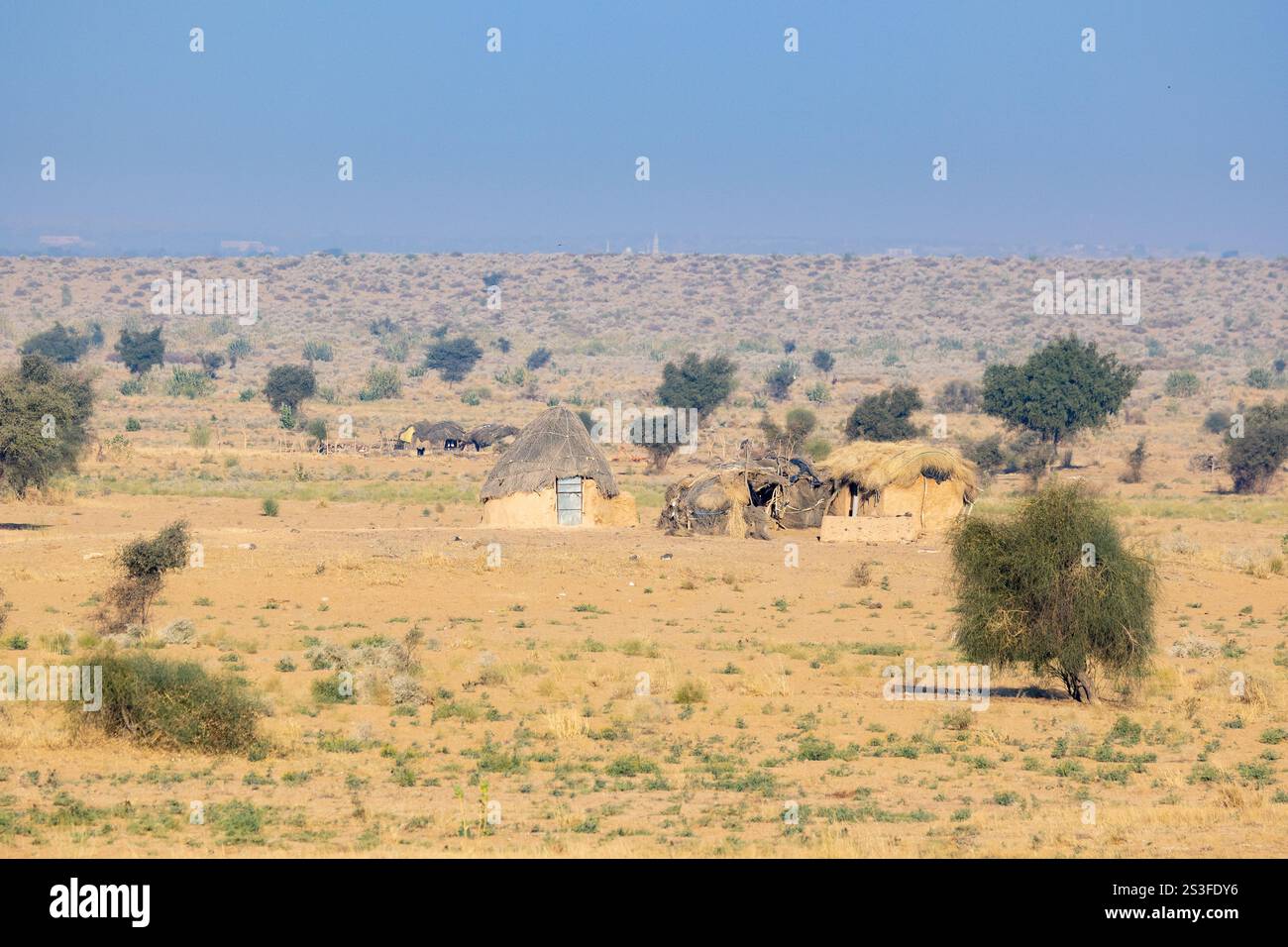 Maisons de village à l'intérieur du parc national du désert, Rajasthan (Inde) Banque D'Images
