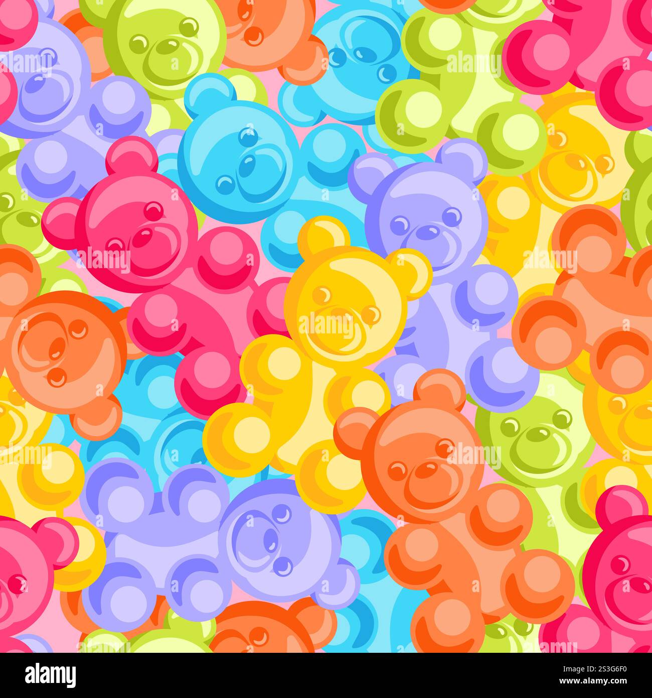 Un motif ludique sans couture avec des ours en gelée colorés dans différentes nuances vibrantes. Ces adorables bonbons gélifiés sont disposés magnifiquement, créant un Illustration de Vecteur