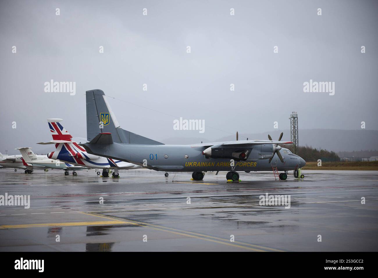 Jet der Ukrainischen Luftwaffe nach Landung Ukraine-Kontaktgruppe : Ramstein-Treffen der NATO Verteidigungsminister AM 09.01.2025 visite de travail du président de l'Ukraine en Allemagne Foto:le bureau présidentiel de l'Ukraine via *** le jet de l'armée de l'air ukrainienne après l'atterrissage Ukraine Groupe de contact Ramstein Réunion des ministres de la Défense de l'OTAN le 09 01 2025 visite de travail du président de l'Ukraine en Allemagne photo le bureau présidentiel de l'Ukraine via Banque D'Images