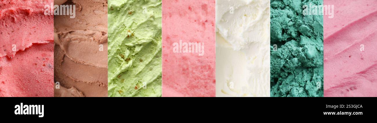 Crème glacée délicieuse de différentes saveurs, collage Banque D'Images