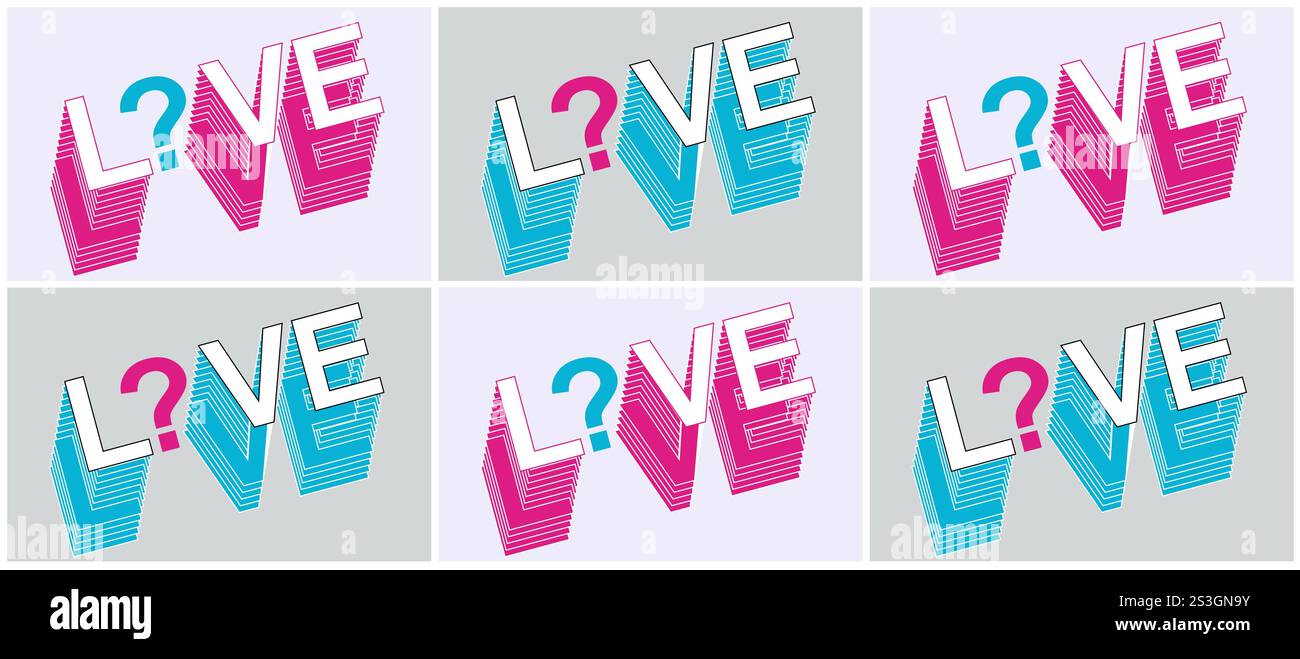 Mot d'amour, motifs de mots, isolé, icône 3D, ballons. Illustration pop art colorée. Saint Valentin, anniversaire Banque D'Images