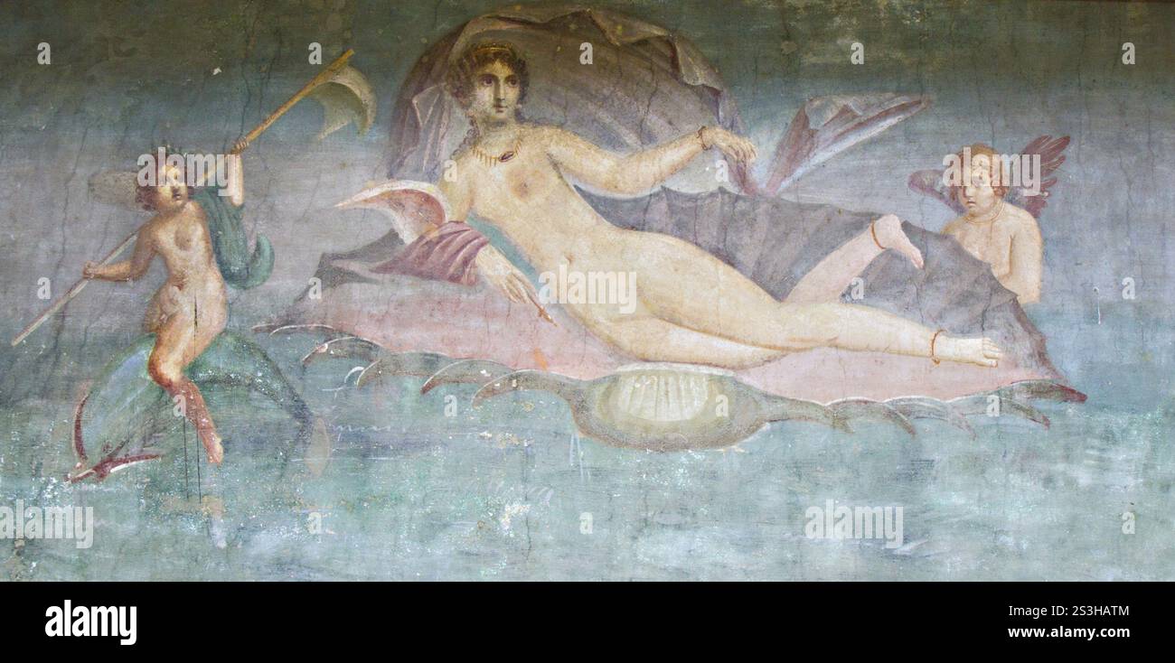 Fresque romaine antique d'une Vénus à Pompéi, Campanie, Italie, Europe Banque D'Images