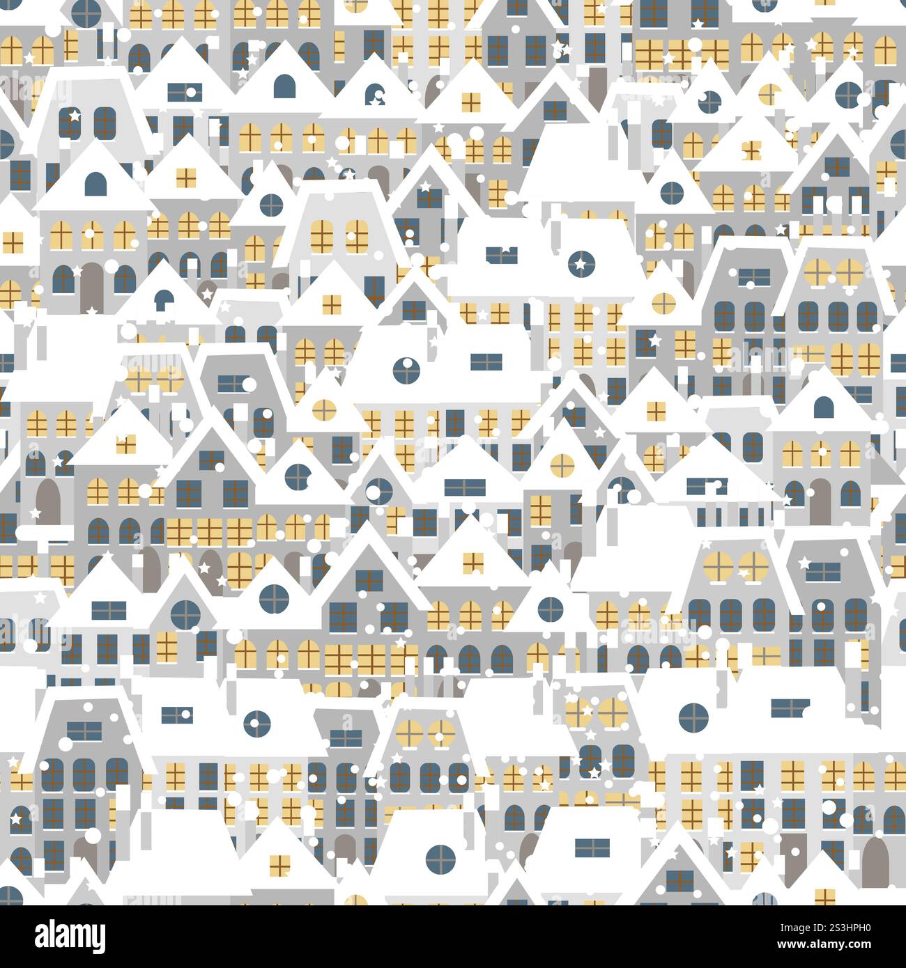 Foule de maisons dans un village dans un paysage hivernal le soir Illustration de Vecteur