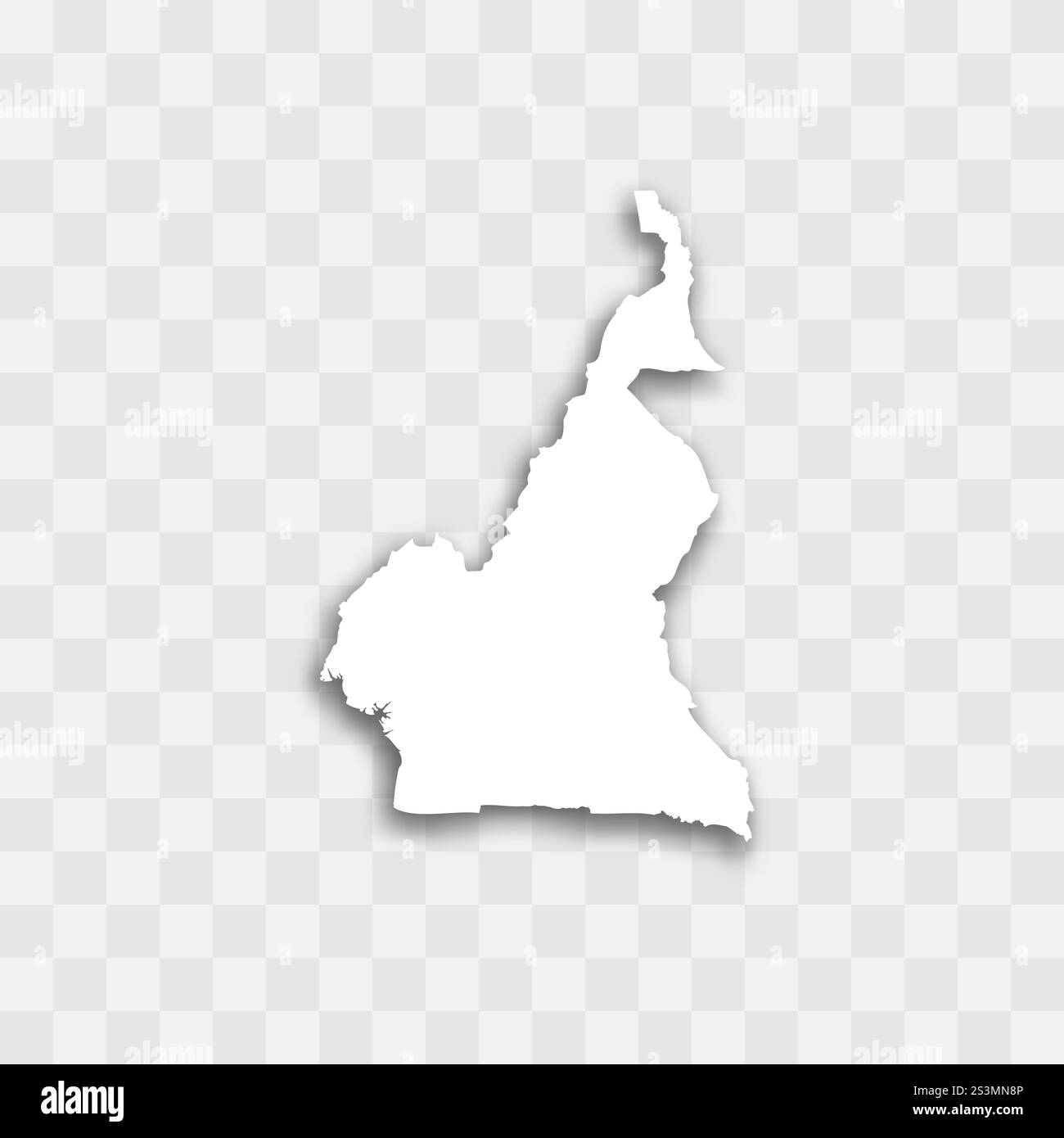 Cameroun haute représentation vectorielle détaillée de la silhouette du pays. Couleur blanche sur fond transparent avec ombre portée. Pour un usage éducatif, décoratif ou informatif. Illustration de Vecteur