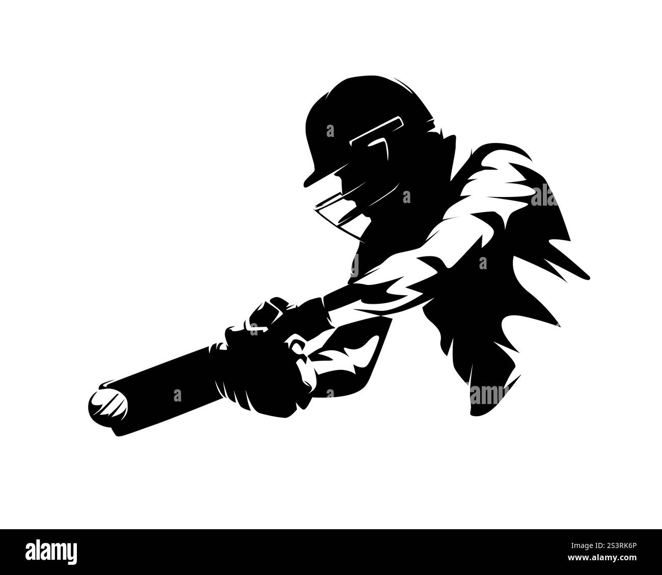 Pâte de cricket frappant la balle, silhouette de vecteur isolé. Sport Illustration de Vecteur