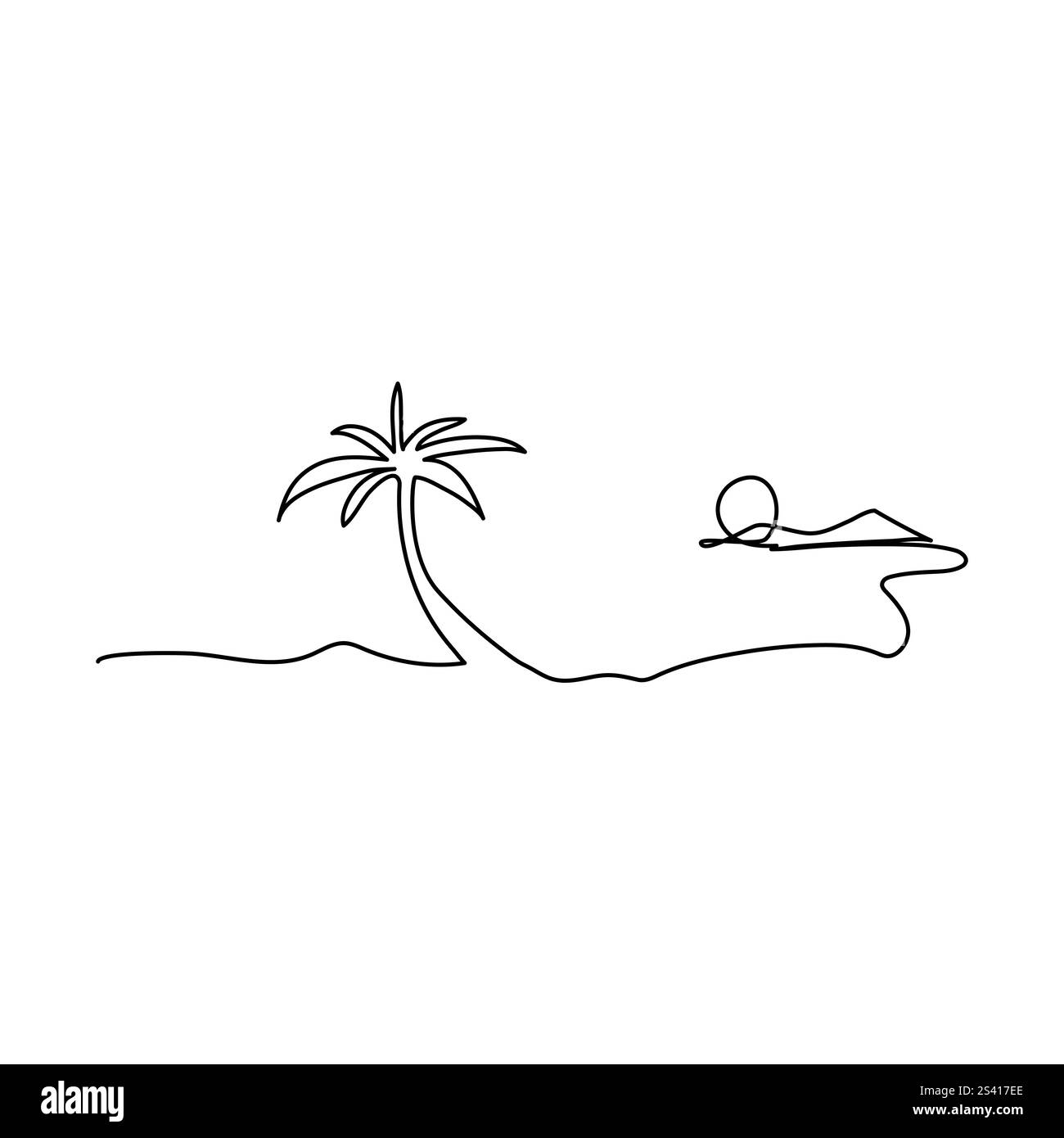 Coucher de soleil avec nuage sur l'océan continu d'une ligne dessin Sunrise une seule ligne style linéaire, dessin continu d'une seule ligne du coucher de soleil nuage Illustration de Vecteur