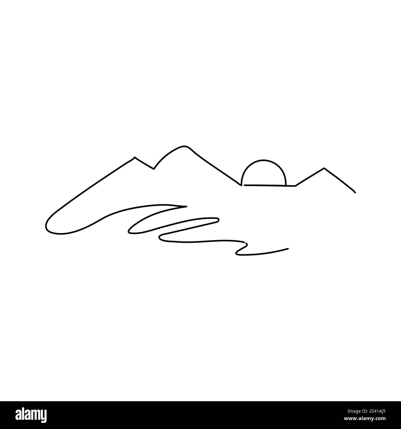 Coucher de soleil avec nuage sur l'océan continu d'une ligne dessin Sunrise une seule ligne style linéaire, dessin continu d'une seule ligne du coucher de soleil nuage Illustration de Vecteur