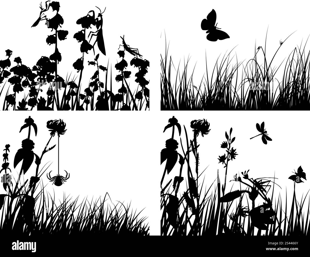 Ensemble de quatre Silhouettes vecteur de fond en herbe Illustration de Vecteur