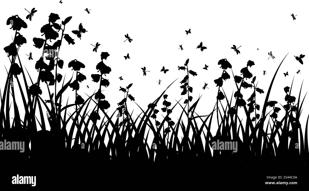 Arrière-plan de silhouettes d'herbe de vecteur pour l'utilisation de conception. 16:14 Illustration de Vecteur