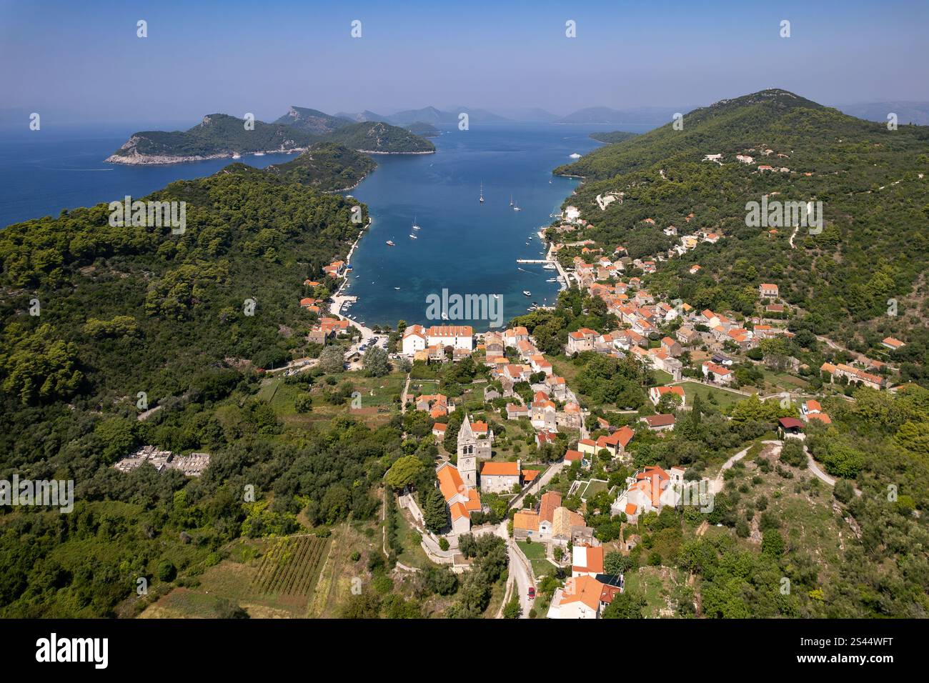 Journée ensoleillée sur l'île de Sipan, Elafiti, Croatie Banque D'Images