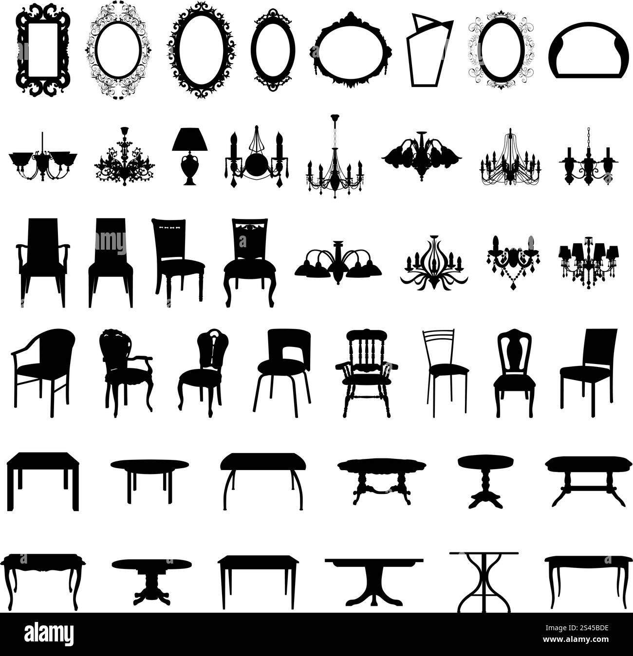 Ensemble de meubles de différentes silhouettes. Vector illustration. Illustration de Vecteur