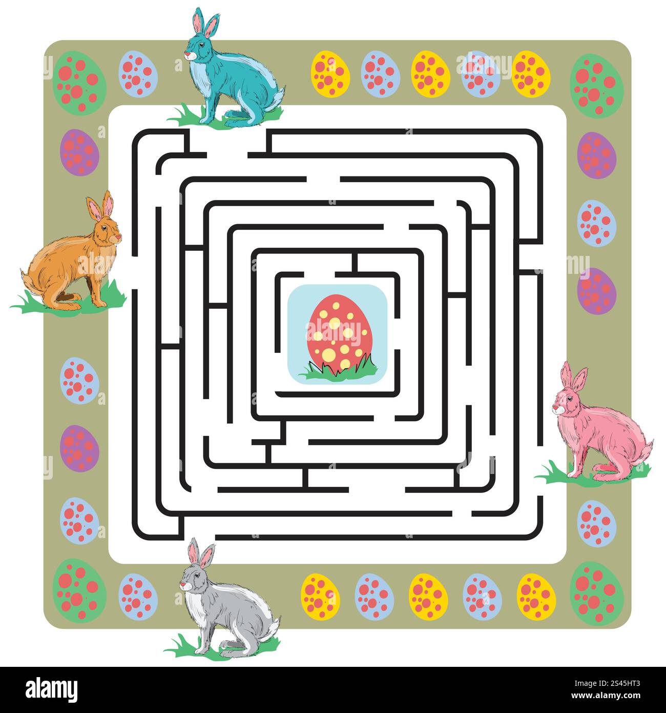 Labyrinthe de Pâques avec lapins et œufs Illustration de Vecteur