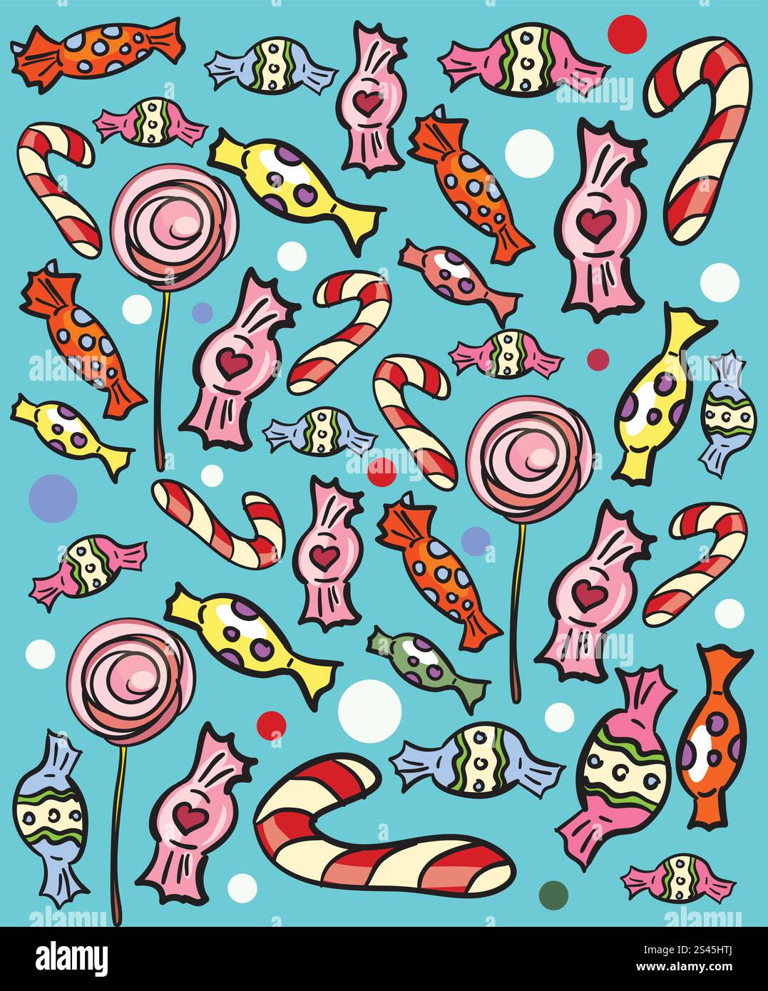 Illustration d'un motif de bonbons dessiné à la main naïf Illustration de Vecteur