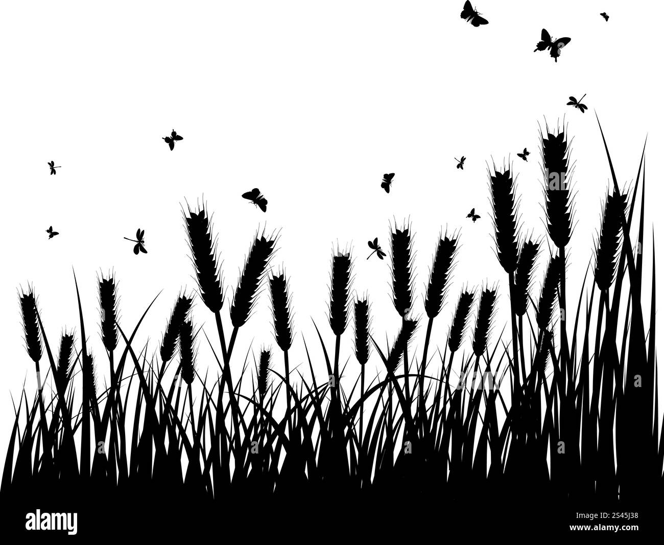 Vector silhouettes herbe arrière-plan. Tous les objets sont séparés. Illustration de Vecteur