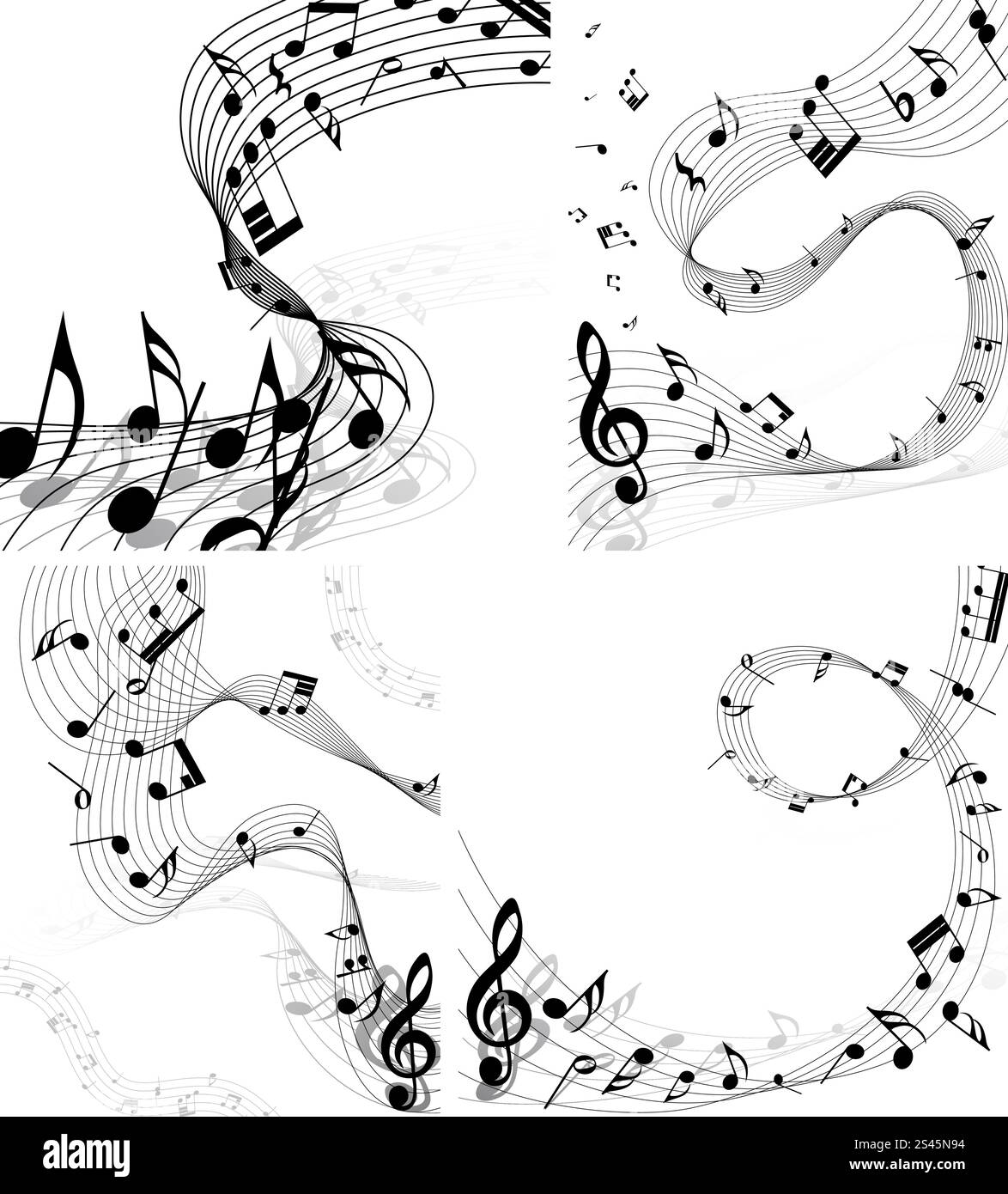 Le personnel note de musique ensemble. Quatre images. Vector illustration. Illustration de Vecteur