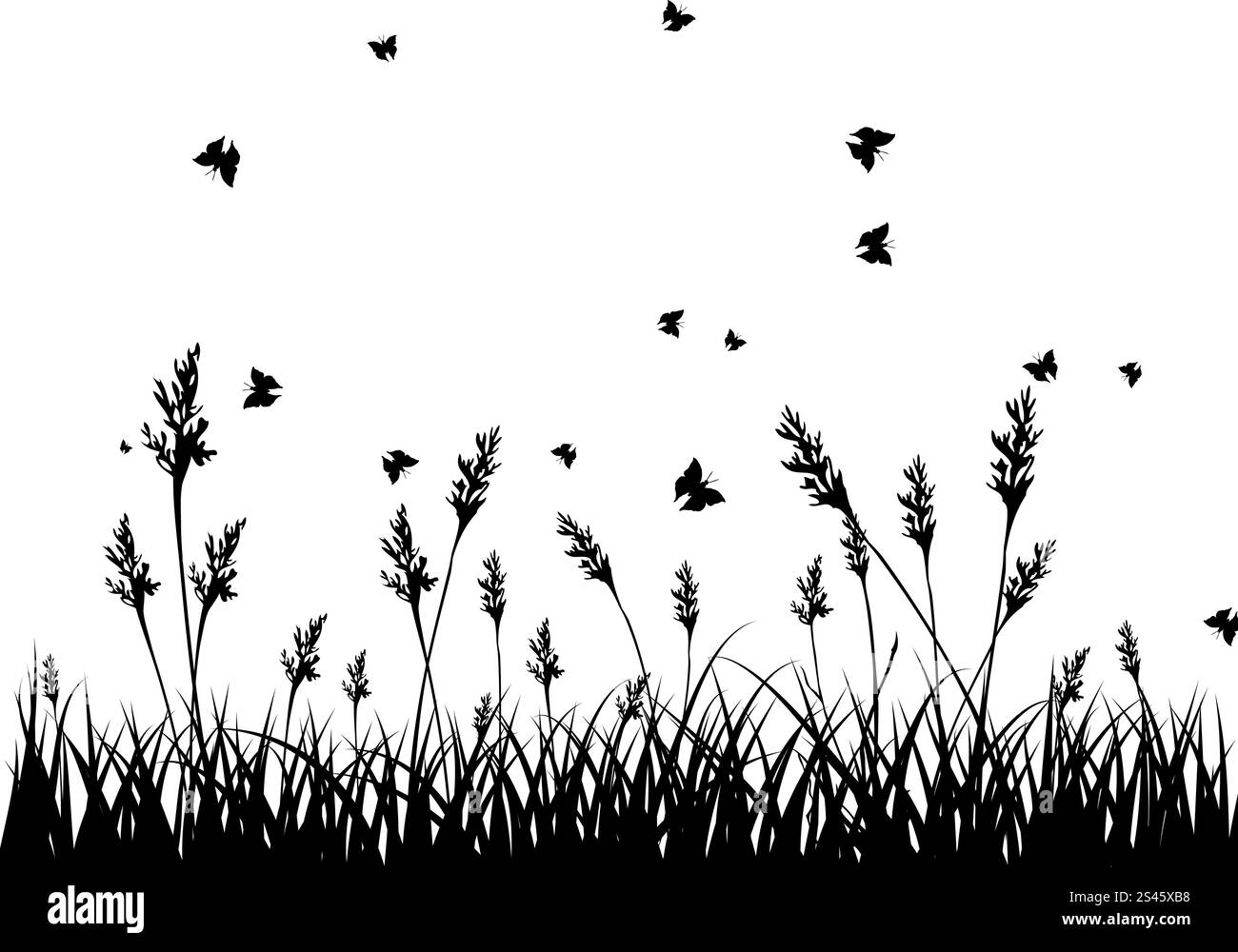 Vector silhouettes herbe arrière-plan. Tous les objets sont séparés. Illustration de Vecteur