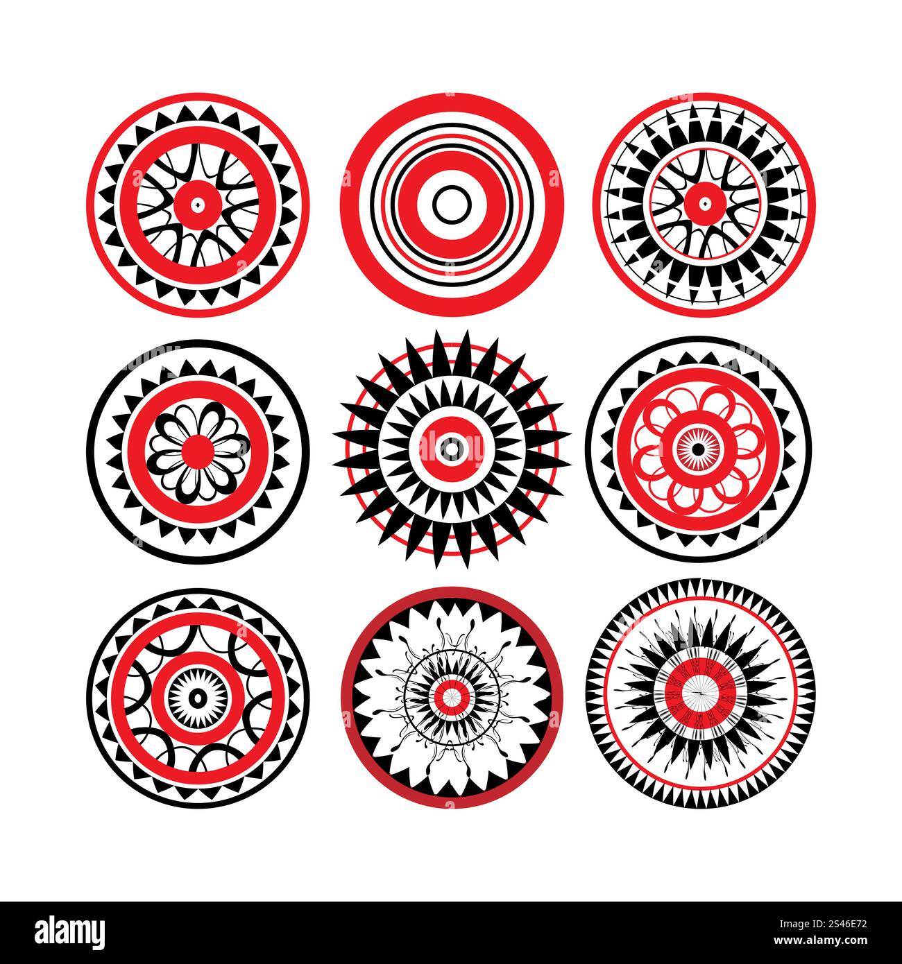 Collection de dessin de tatouage polynésien rouge et noir isolé sur fond blanc Illustration de Vecteur