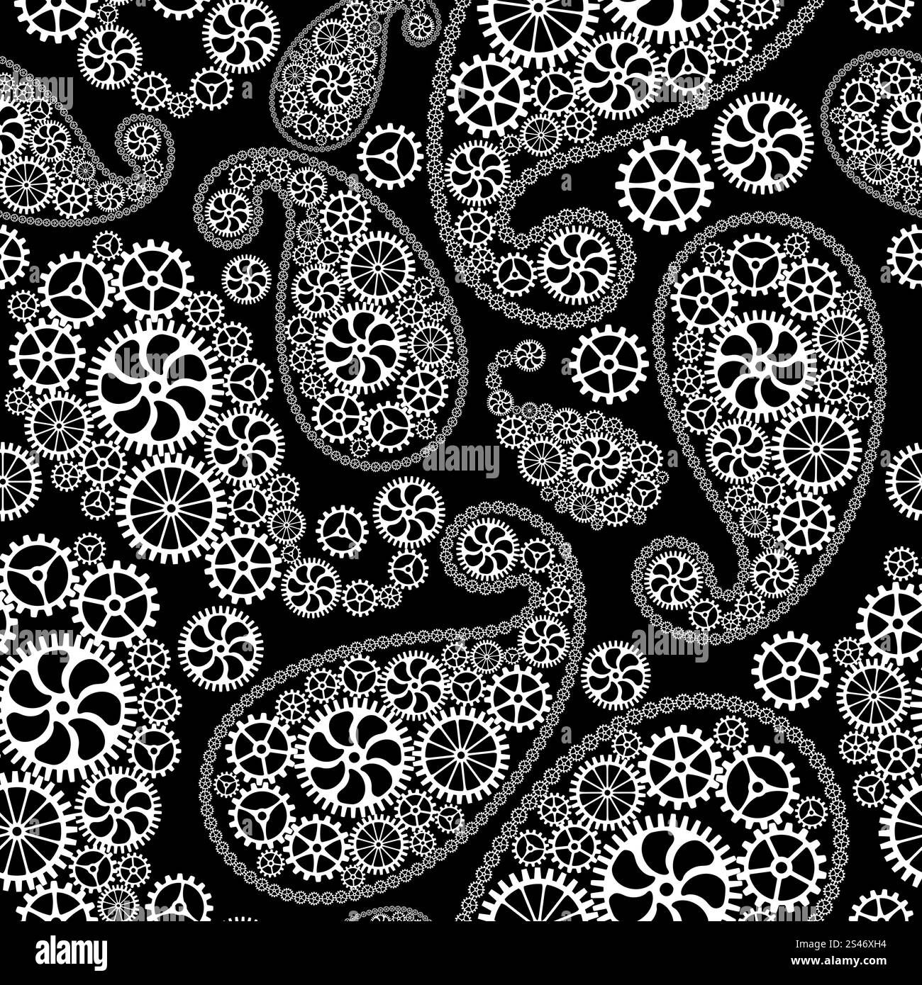 Paisley Oriental motif transparent avec des engrenages Illustration de Vecteur