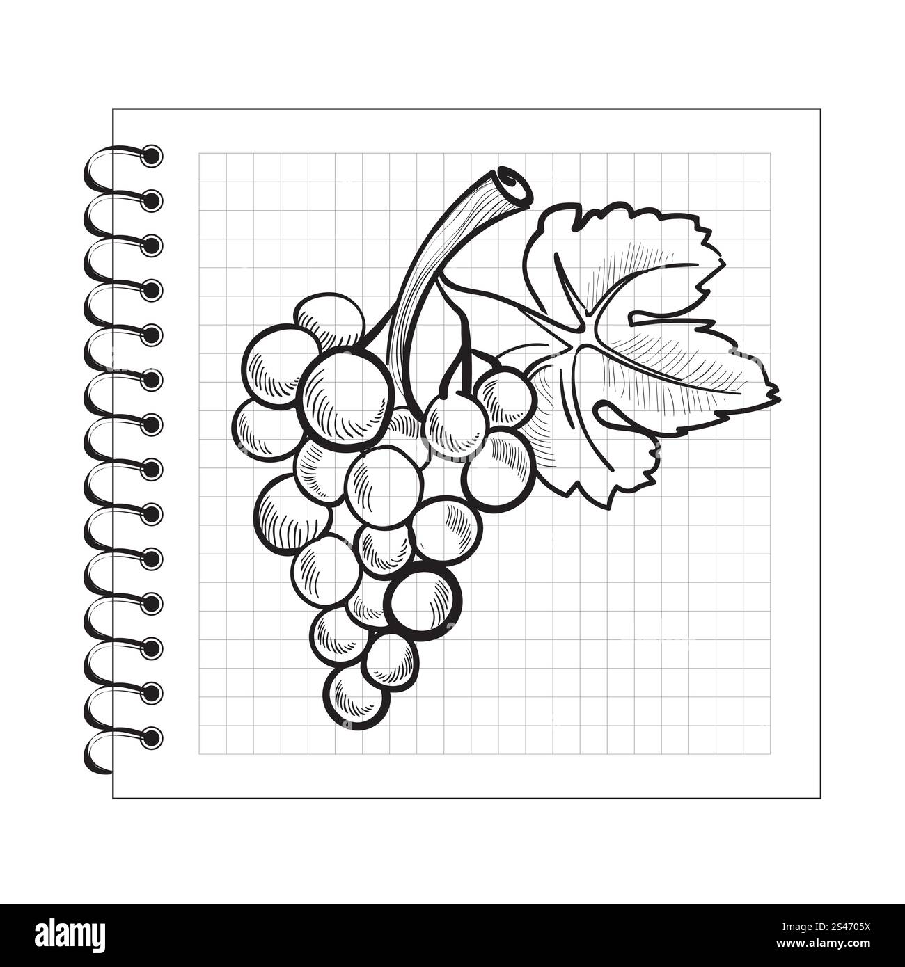 Doodle raisins sur papier de cahier en spirale isolé sur fond blanc Illustration de Vecteur