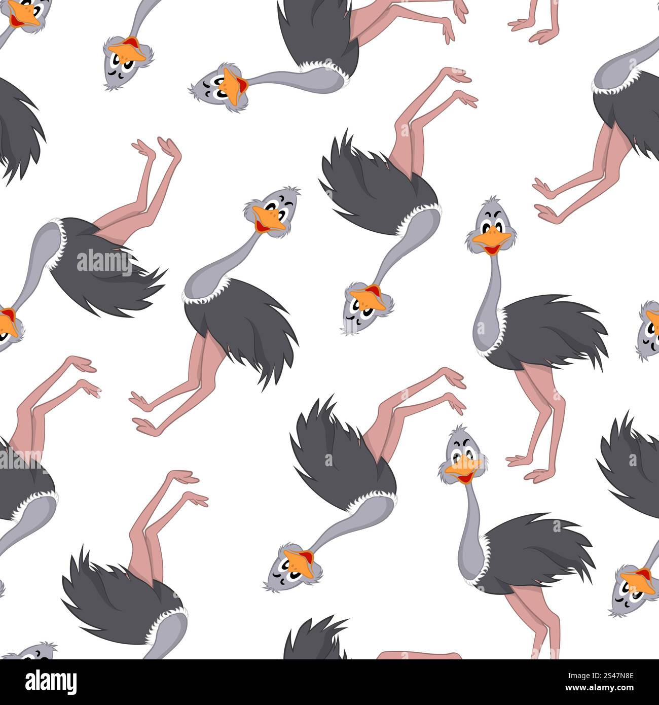 Modèle logique de Funny Cartoon Character Autruche avec large sourire sur fond blanc. Le zoo tropical et la faune. Vector illustration. Illustration de Vecteur
