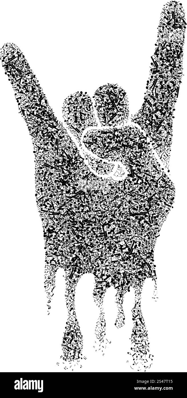 Conception musicale à partir de notes de musique et des éléments de Rock geste. Creative Design élégant isolé sur blanc. Vector Illustration. Illustration de Vecteur