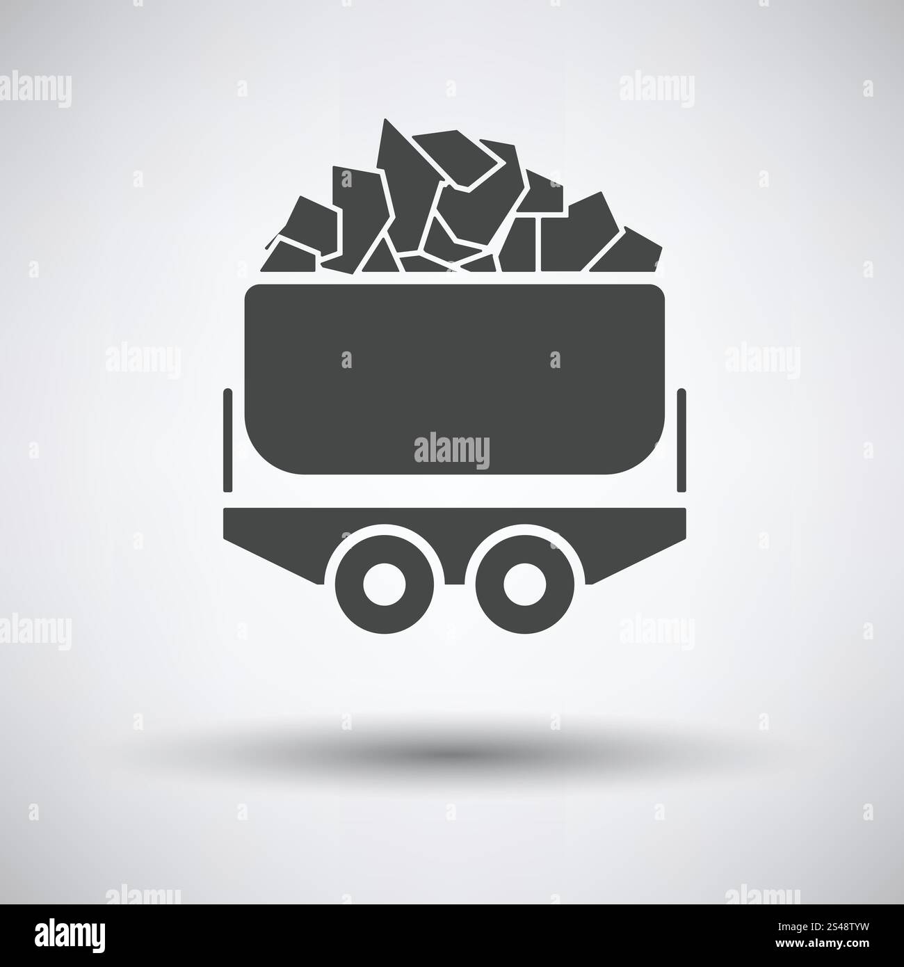 Chariot de charbon mine icône sur fond gris, ombre ronde. Vector illustration. Illustration de Vecteur