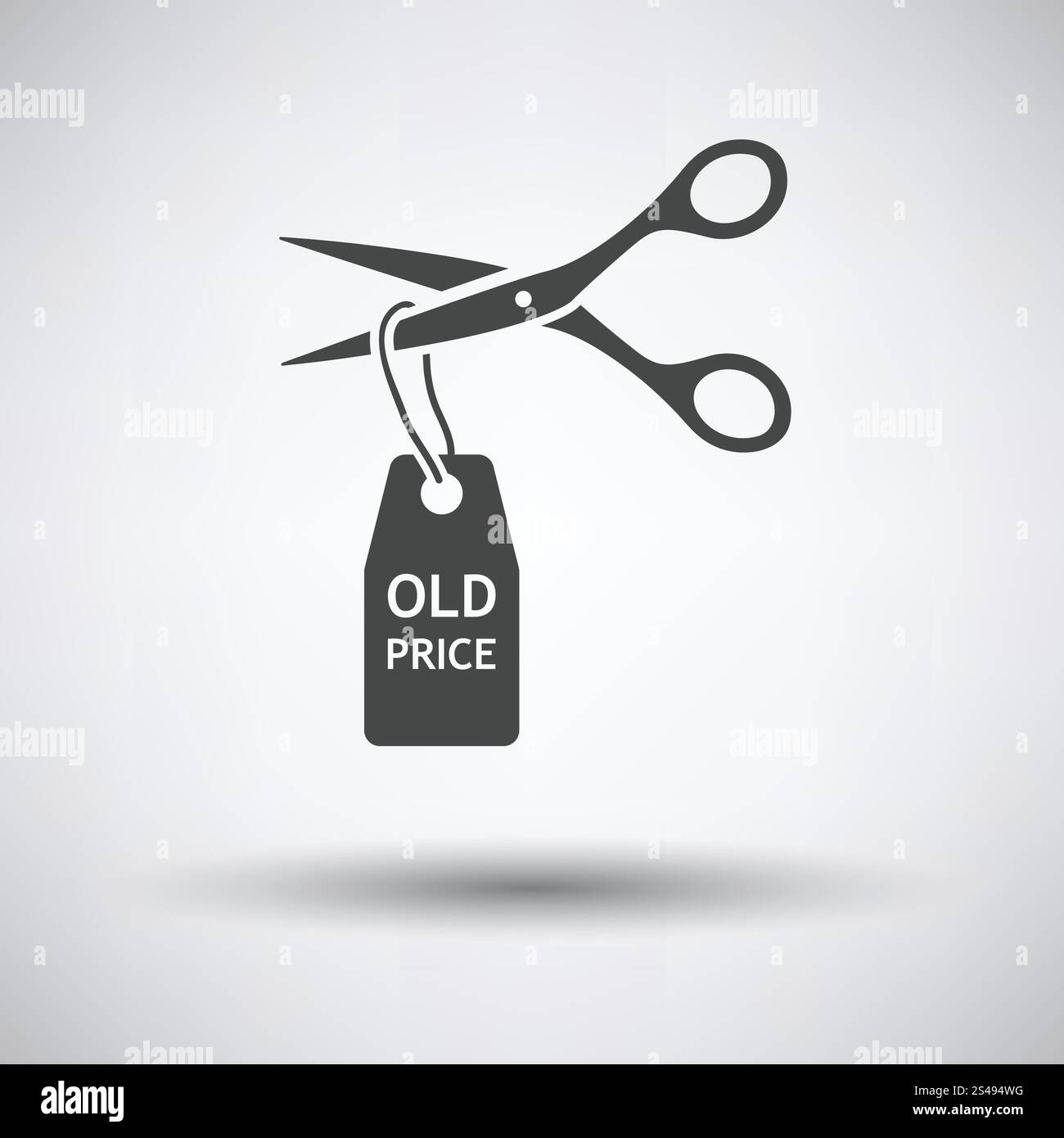 Les Ciseaux coupent ancien prix tag icône sur fond gris, ombre ronde. Vector illustration. Illustration de Vecteur