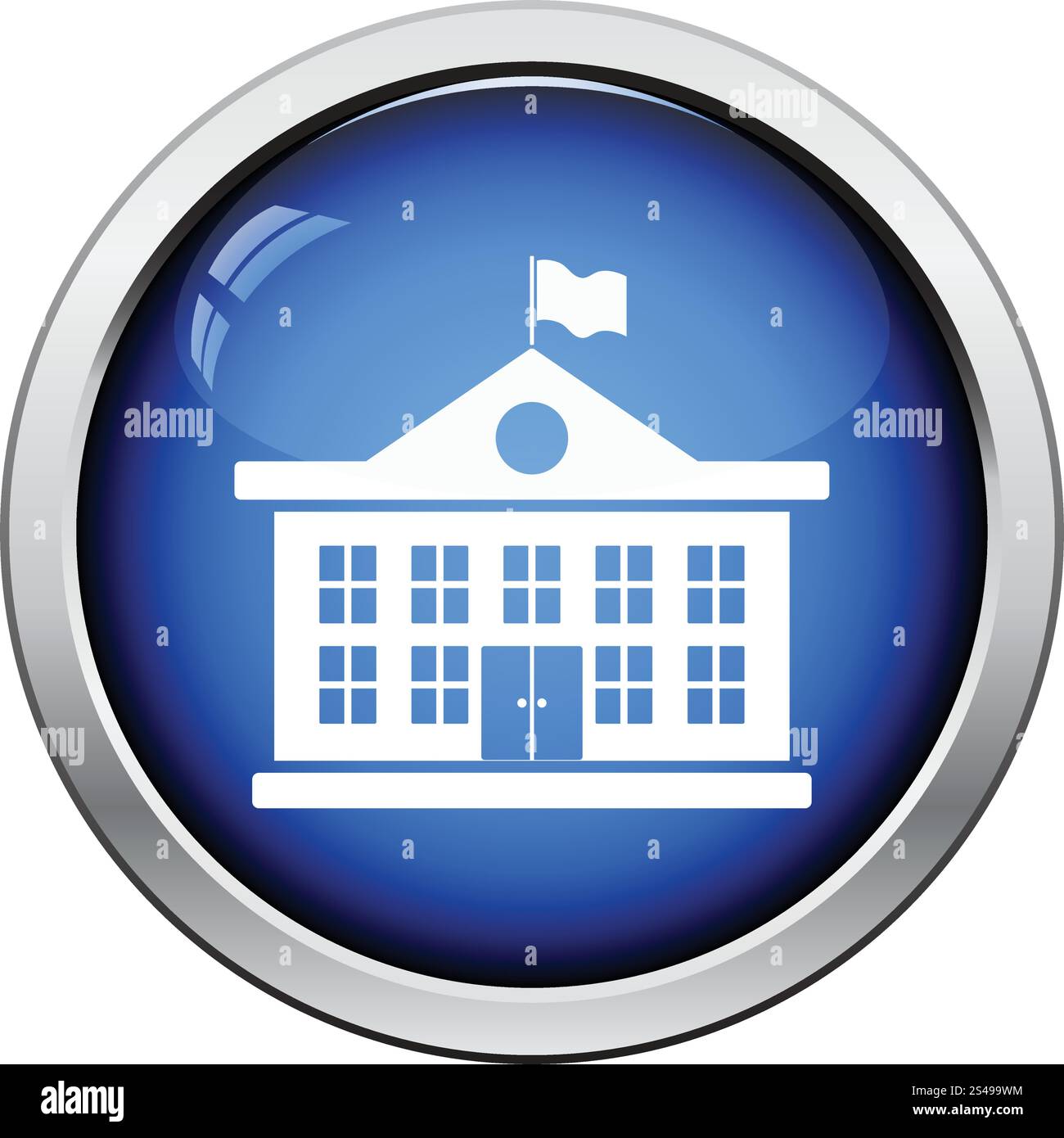 Icône de bâtiment de l'école. Bouton brillant design. Vector illustration. Illustration de Vecteur