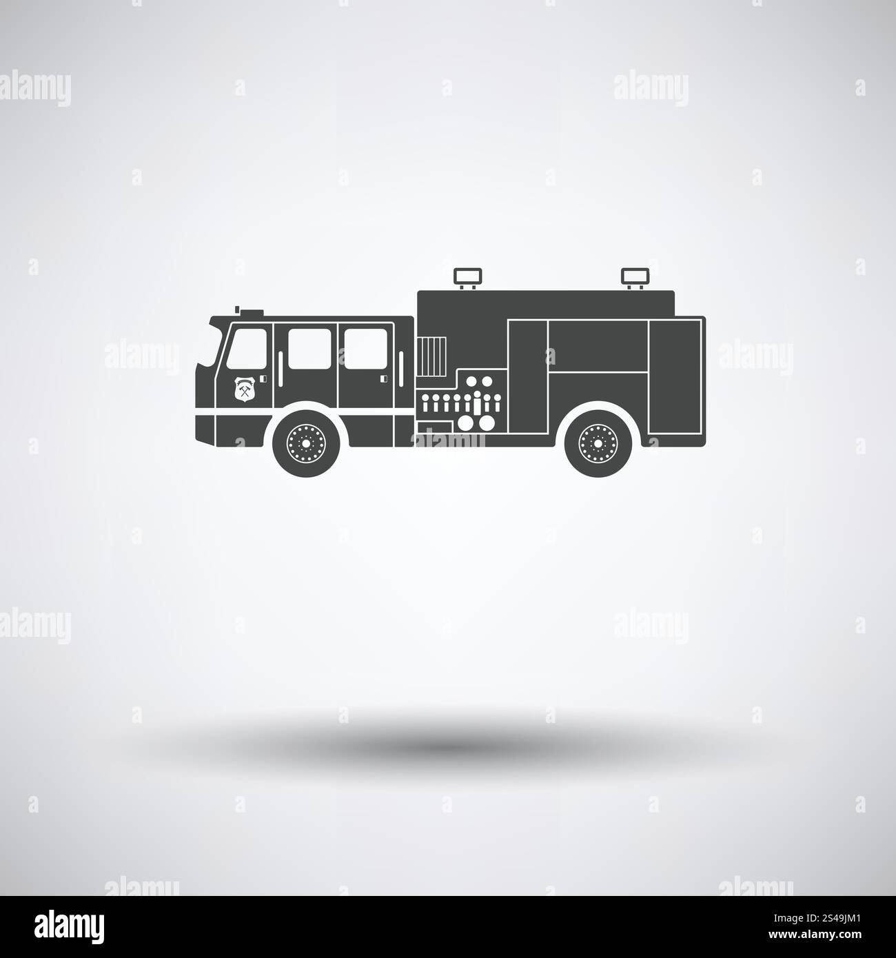 Camion pompiers icône sur fond gris avec ombre ronde. Vector illustration. Illustration de Vecteur