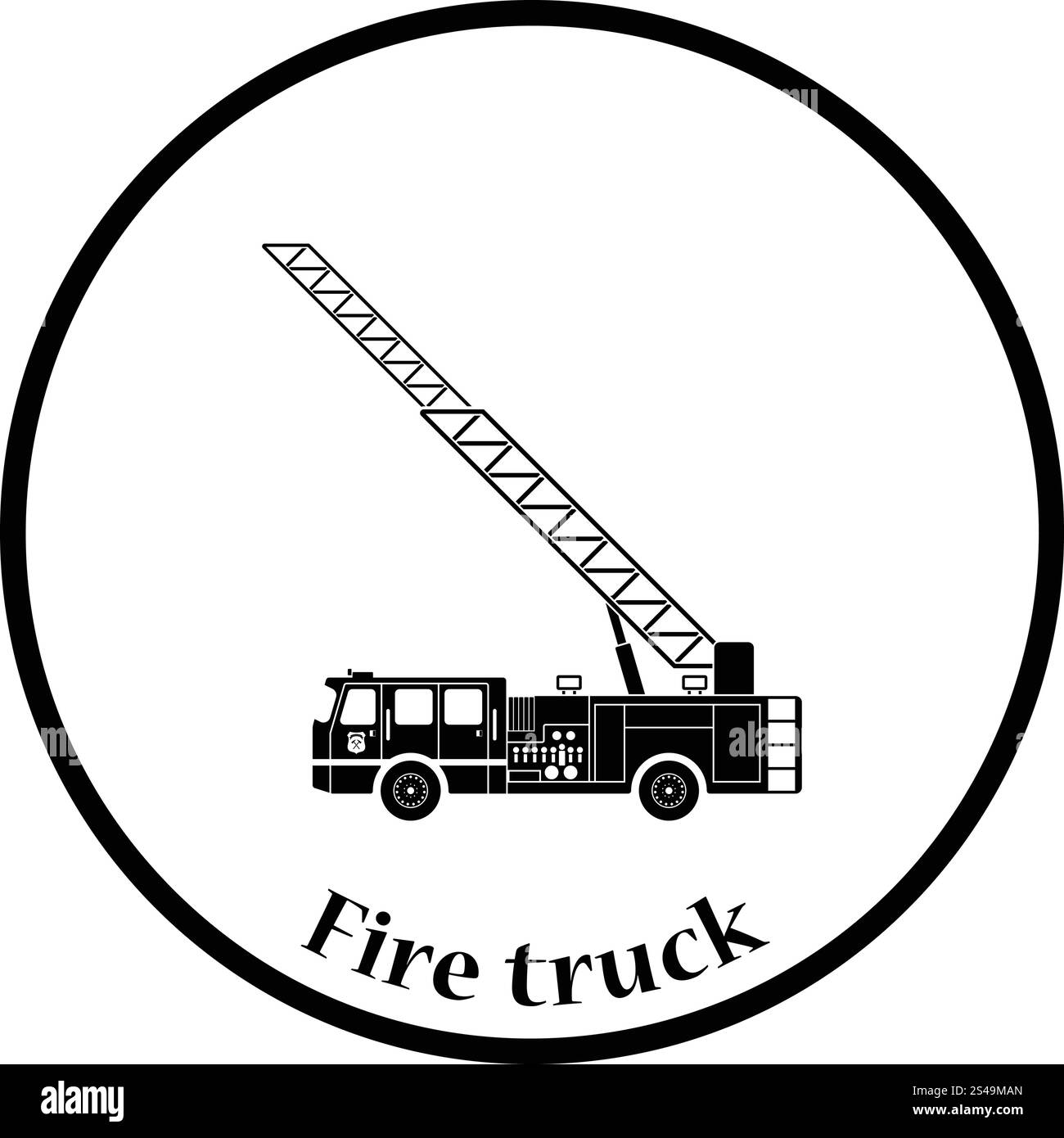 Camion pompiers icône. Cercle mince de conception. Vector illustration. Illustration de Vecteur